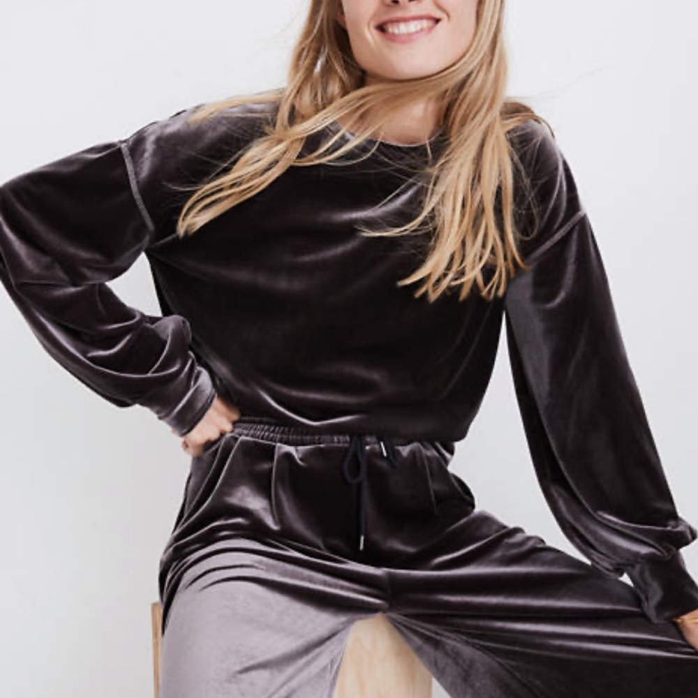 Madewell Velvet Balloon-Sleeve Sweatshirt